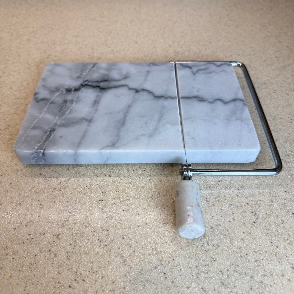 Marble Cheese Slicer Board Grey White Natural Stone with 2 Extra Wires Yuanxin